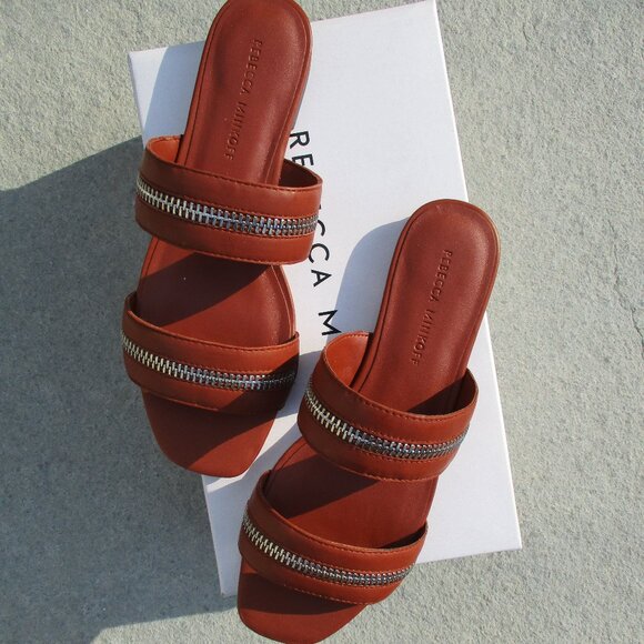 NEW REBECCA MINKOFF Leather Sandal‎ Slip On Flats Size 7.5 M New with Box - Picture 1 of 7